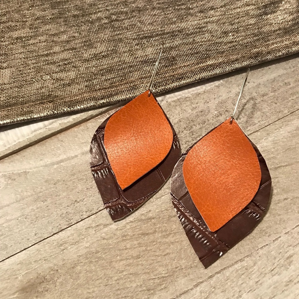 Faux Leather 2 Toned Earrings